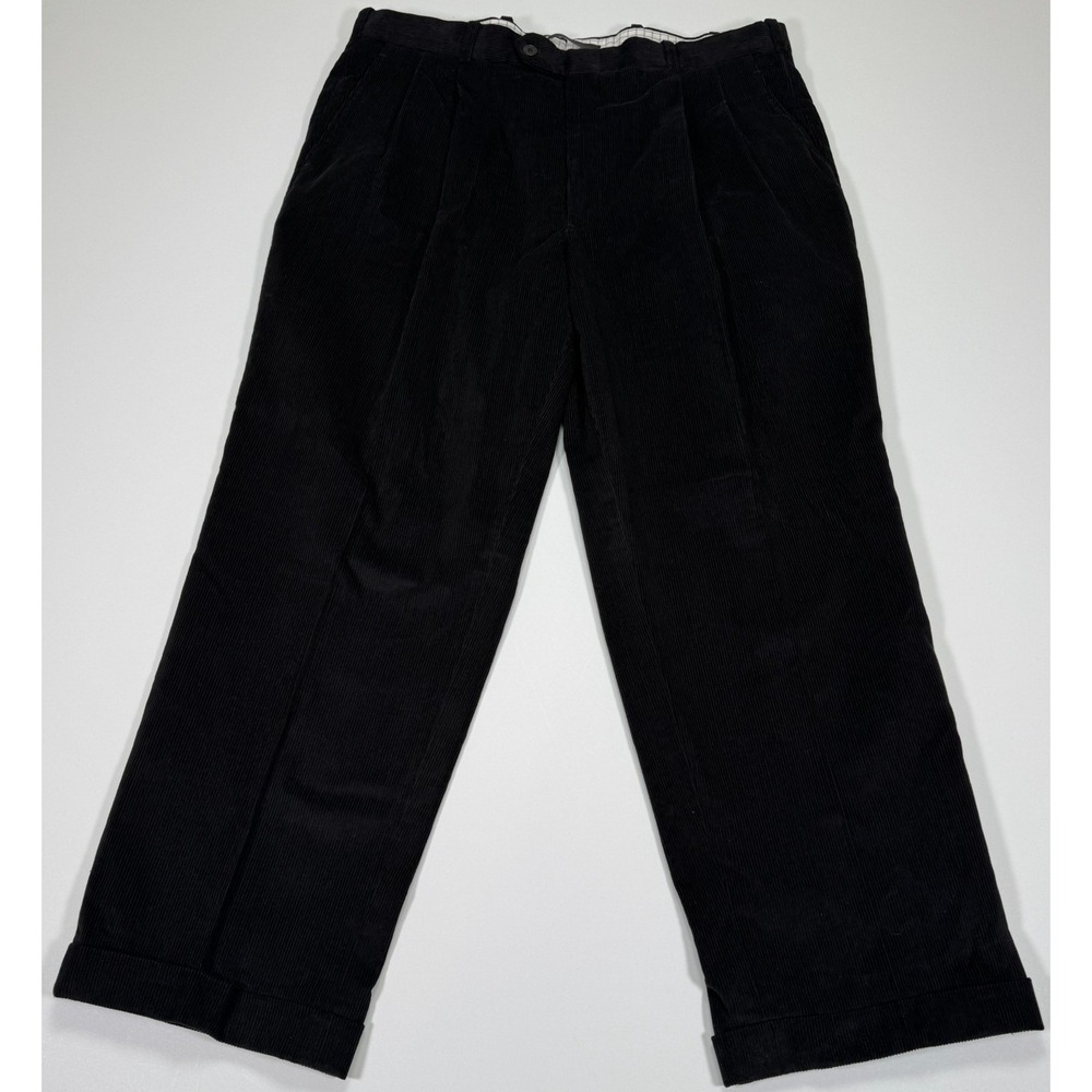 VTG USA Corbin Corduroy Pleated Cuffed Pants Mens W36 L28 Black Classic Business